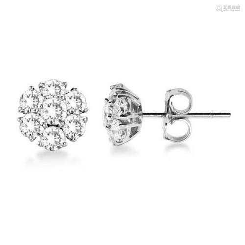 Diamond Flower Cluster Earrings in 14K White Gold 1.20c