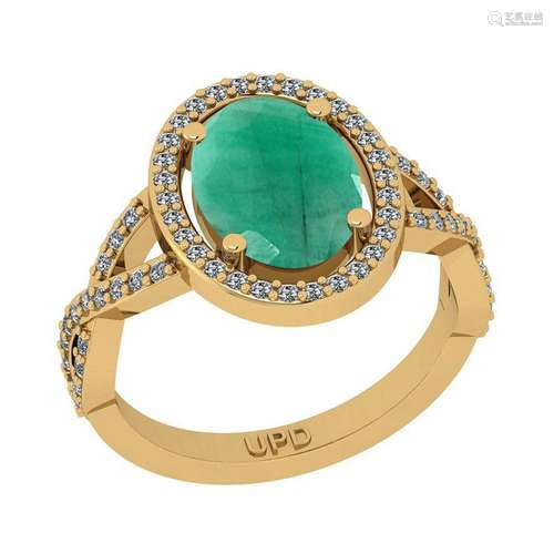 2.90 Ctw SI2/I1 Emerald And Diamond 14K Yellow Gold Eng