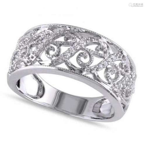 Ladies Pave Set Filigree Diamond Ring 14k White Gold 0.