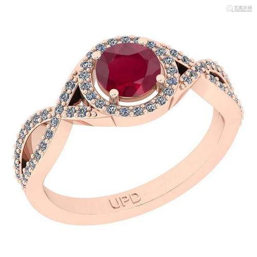 0.91 Ctw SI2/I1Ruby And Diamond 14K Rose Gold Infinity