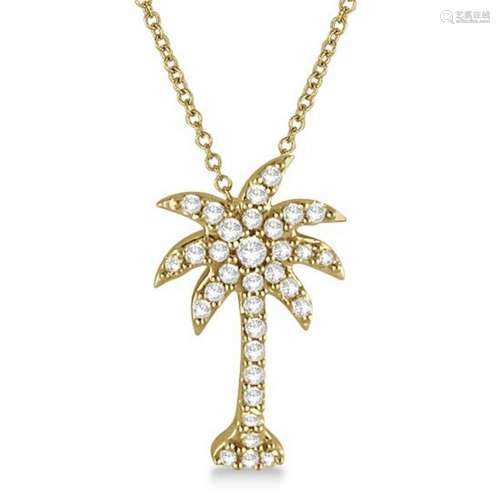 Palm Tree Shaped Diamond Pendant Necklace 14k Yellow Go