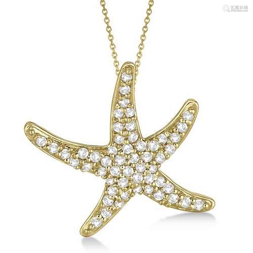 Diamond Starfish Pendant Necklace 14k Yellow Gold 0.55c