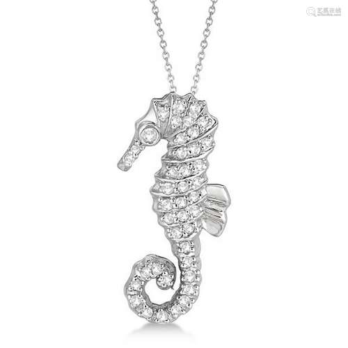 Diamond Seahorse Pendant Necklace 14k White Gold 0.29ct