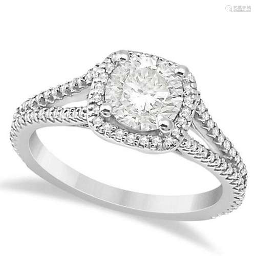 Square Halo Diamond Engagement Ring Split Shank 14K Whi