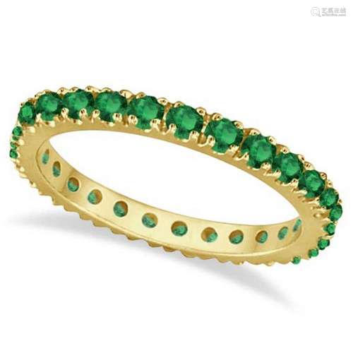 Emerald Eternity Stackable Ring Band 14K Yellow Gold 0.