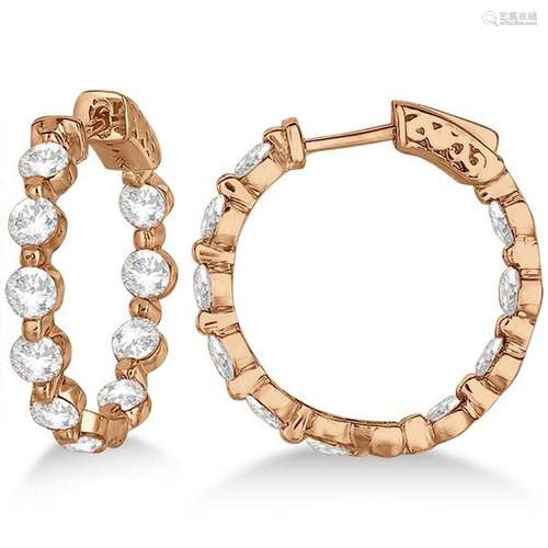 Small Round Floating Diamond Hoop Earrings 14k Rose Gol