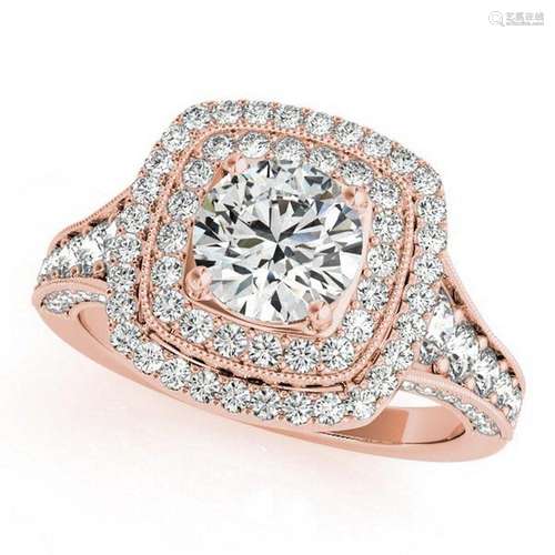 Square Double Halo Diamond Engagement Ring 14k Rose Gol