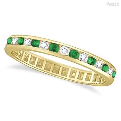 Emerald and Diamond Channel Set Eternity Ring Band 14k