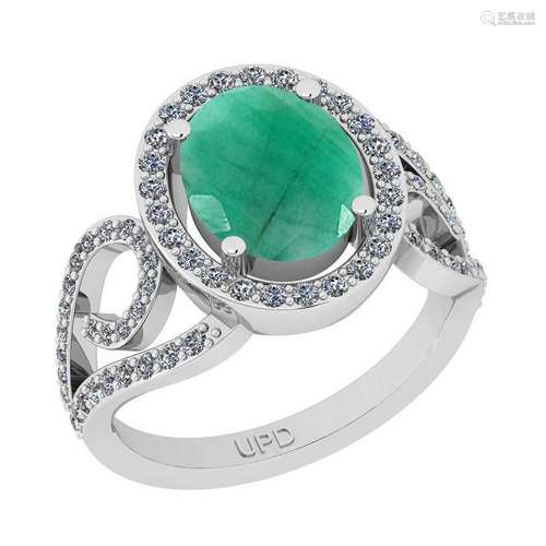 2.90 Ctw SI2/I1 Emerald And Diamond 14K White Gold Ring