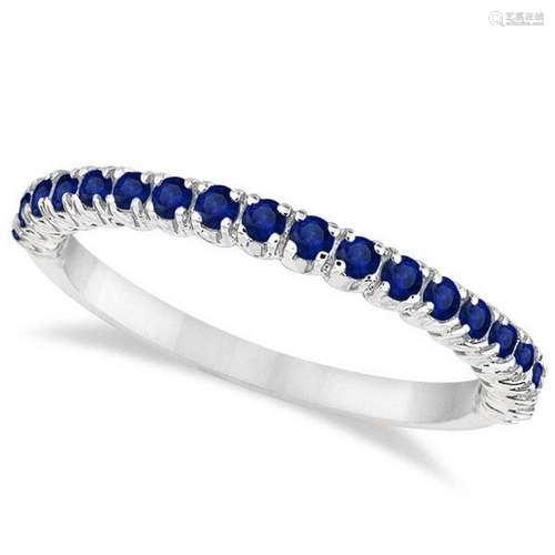 Half-Eternity Pave Thin Blue Sapphire Stack Ring 14k Wh