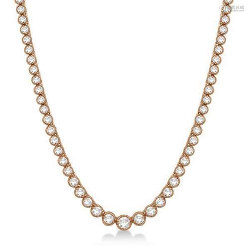 Milgrain Eternity Diamond Tennis Necklace 14k Rose Gold