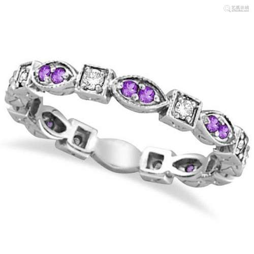 Amethyst and Diamond Eternity Anniversary Ring Band 14k