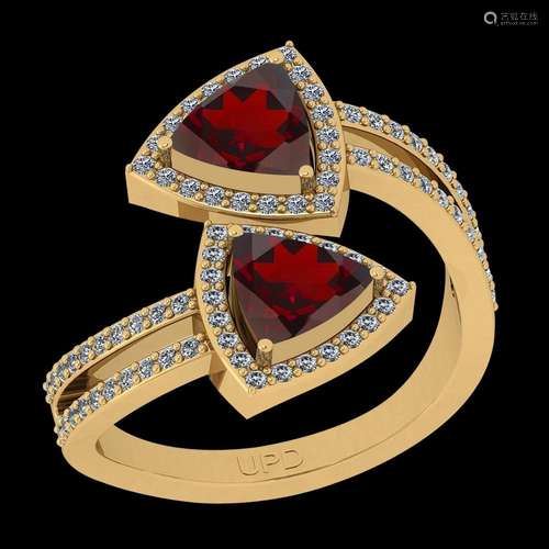 Certified 1.56 Ctw I2/I3 Garnet And Diamond 10K Yellow