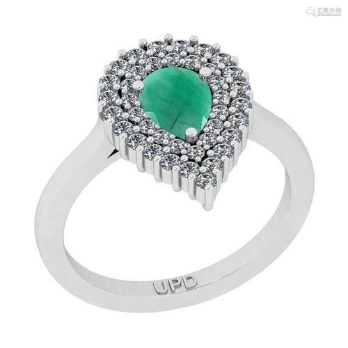 1.22 Ctw SI2/I1 Emerald And Diamond 14K White Gold Anni