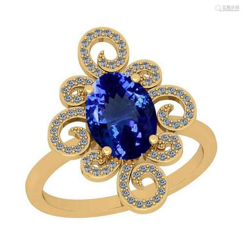 Certified 6.24 Ctw VS/SI1 Tanzanite And Diamond 14K Yel