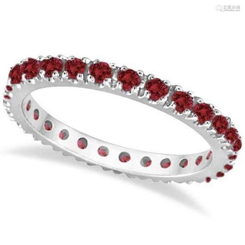 Garnet Eternity Band Stackable Ring 14K White Gold 1.00