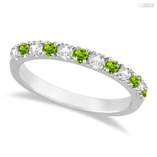 Diamond and Peridot Ring Guard Anniversary Ring 14k Whi