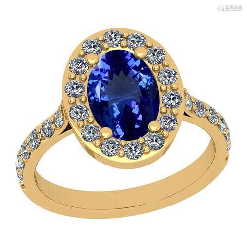 Certified 2.97 Ctw VS/SI1 Tanzanite And Diamond 14K Yel