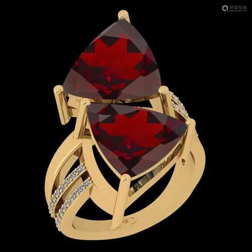 Certified 4.46 Ctw I2/I3 Garnet And Diamond 10K Yellow