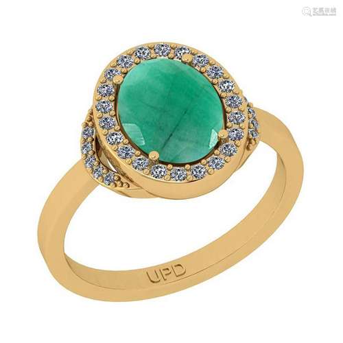 2.27 Ctw SI2/I1 Emerald And Diamond 14K Yellow Gold Eng