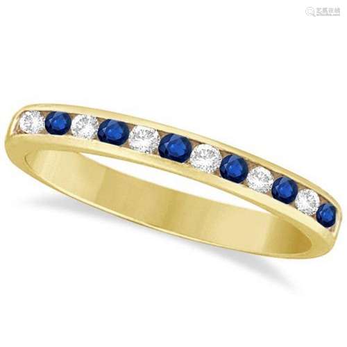 Channel-Set Blue Sapphire and Diamond Ring 14k Yellow G