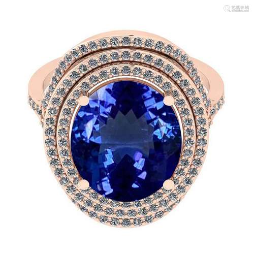 Certified 6.52 Ctw VS/SI1 Tanzanite And Diamond 14K Ros