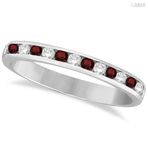 Garnet and Diamond Semi-Eternity Channel Ring 14k White