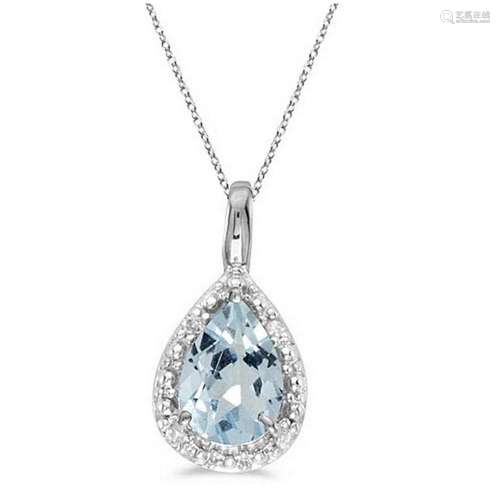 Pear Shaped Aquamarine Pendant Necklace 14k White Gold