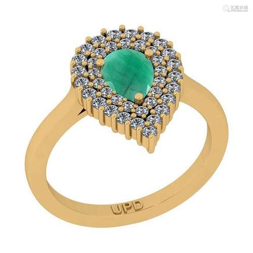 1.22 Ctw SI2/I1 Emerald And Diamond 14K Yellow Gold Ann