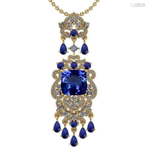 Certified 11.78 Ctw VS/SI1 Tanzanite,Blue Sapphire And