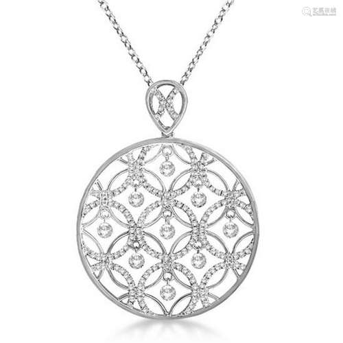 Drilled Set Diamond Circle Pendant Necklace 14k White G