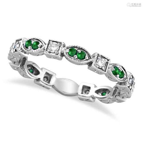 Emerald and Diamond Eternity Ring Anniversary Band 14k