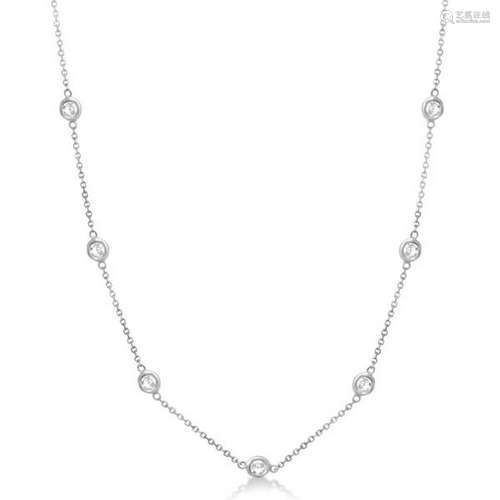 Diamond Station Necklace Bezel-Set 14K White Gold 1.50c