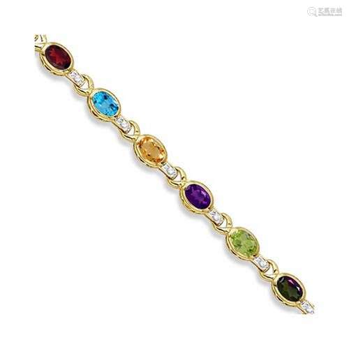 Diamond and Multicolor Gemstone Bracelet 14k Yellow Gol