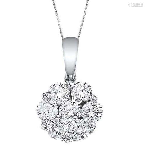 Diamond Cluster Flower Pendant Necklace in 14k White Go