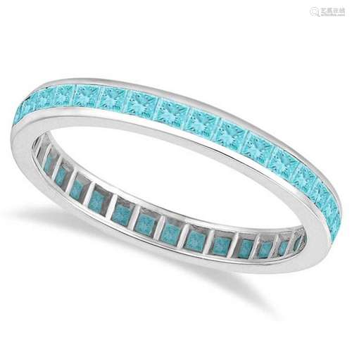 Princess-Cut Aquamarine Eternity Ring Band 14k White Go