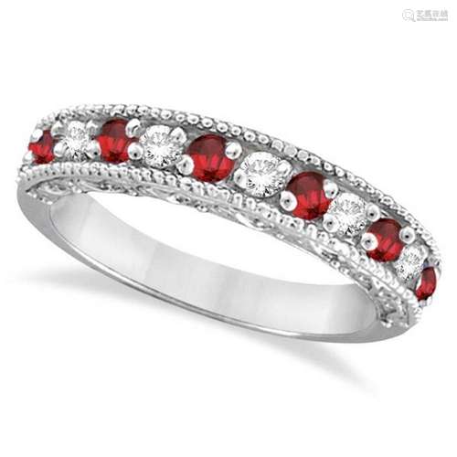 Diamond and Ruby Ring Anniversary Band 14k White Gold 1