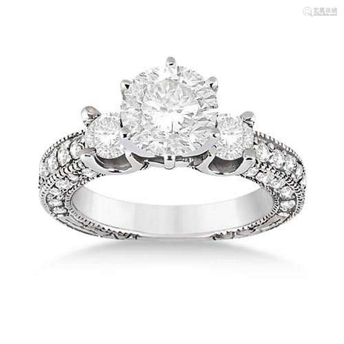 Vintage Style Three-Stone Diamond Engagement Ring 18k W