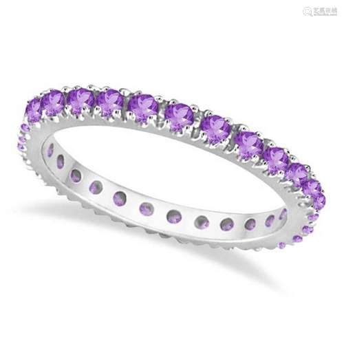 Amethyst Eternity Stackable Ring Band 14K White Gold 0.