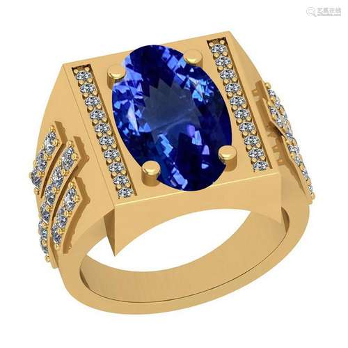 Certified 6.58 Ctw VS/SI1 Tanzanite And Diamond 14K Yel