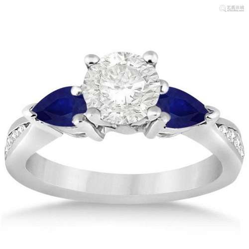 Diamond and Pear Blue Sapphire Engagement Ring 14k Whit