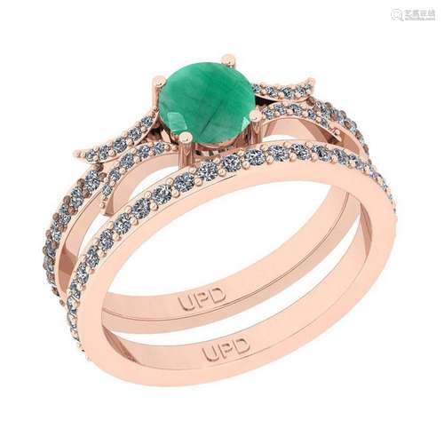 1.01 Ctw SI2/I1 Emerald And Diamond 14K Rose Gold Anniv