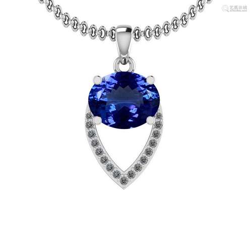 3.37 Ctw VS/SI1 Tanzanite And Diamond 14K White Gold Ne