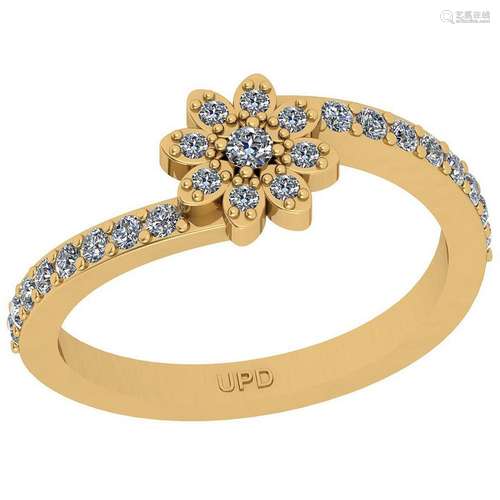 Certified 0.33 Ctw SI2/I1 Diamond 14K Yellow Gold Flowe