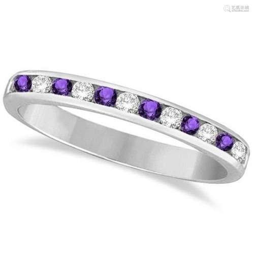 Amethyst and Diamond Semi-Eternity Channel Ring 14k Whi