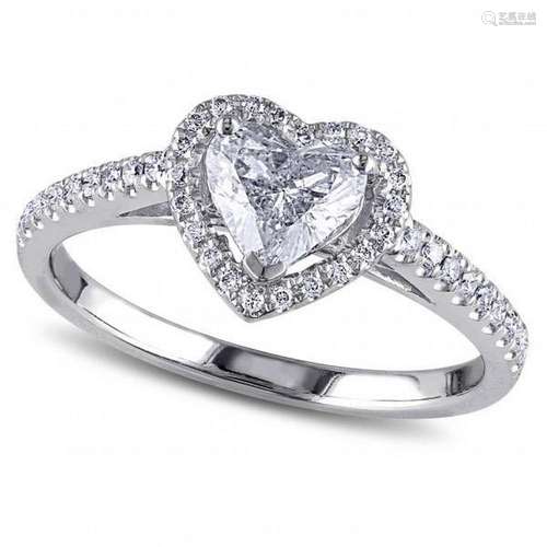 Heart Shaped Diamond Halo Engagement Ring in 14k White