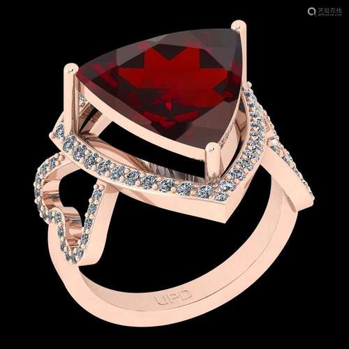 Certified 3.55 Ctw I2/I3 Garnet And Diamond 10K Rose Go