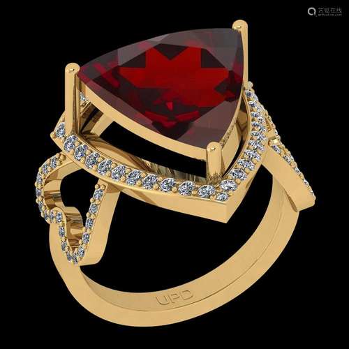 Certified 3.55 Ctw I2/I3 Garnet And Diamond 10K Yellow