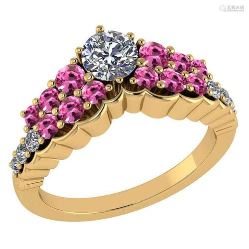 Certified 1.35 Ctw I2/I3 Pink Sapphire And Diamond 14K