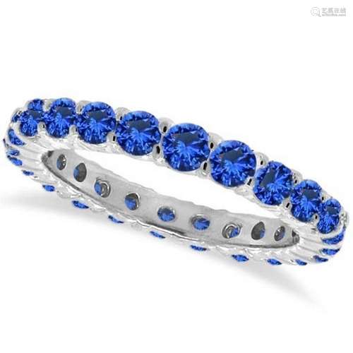 Blue Sapphire Eternity Ring Anniversary Band 14k White